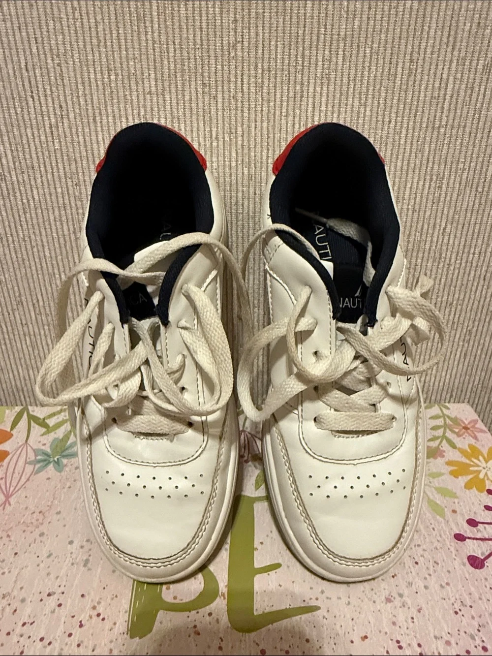 Nautica Kids White Sneakers with Navy and Red Trim